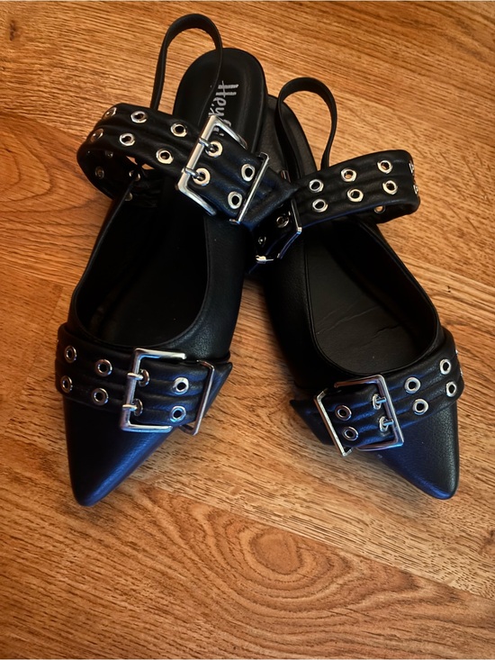 Corkys Shoes - Corkys Black Pointed Slingback Flats with Grommet Straps